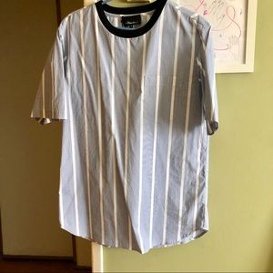 Baby blue, oversized, striped shirt